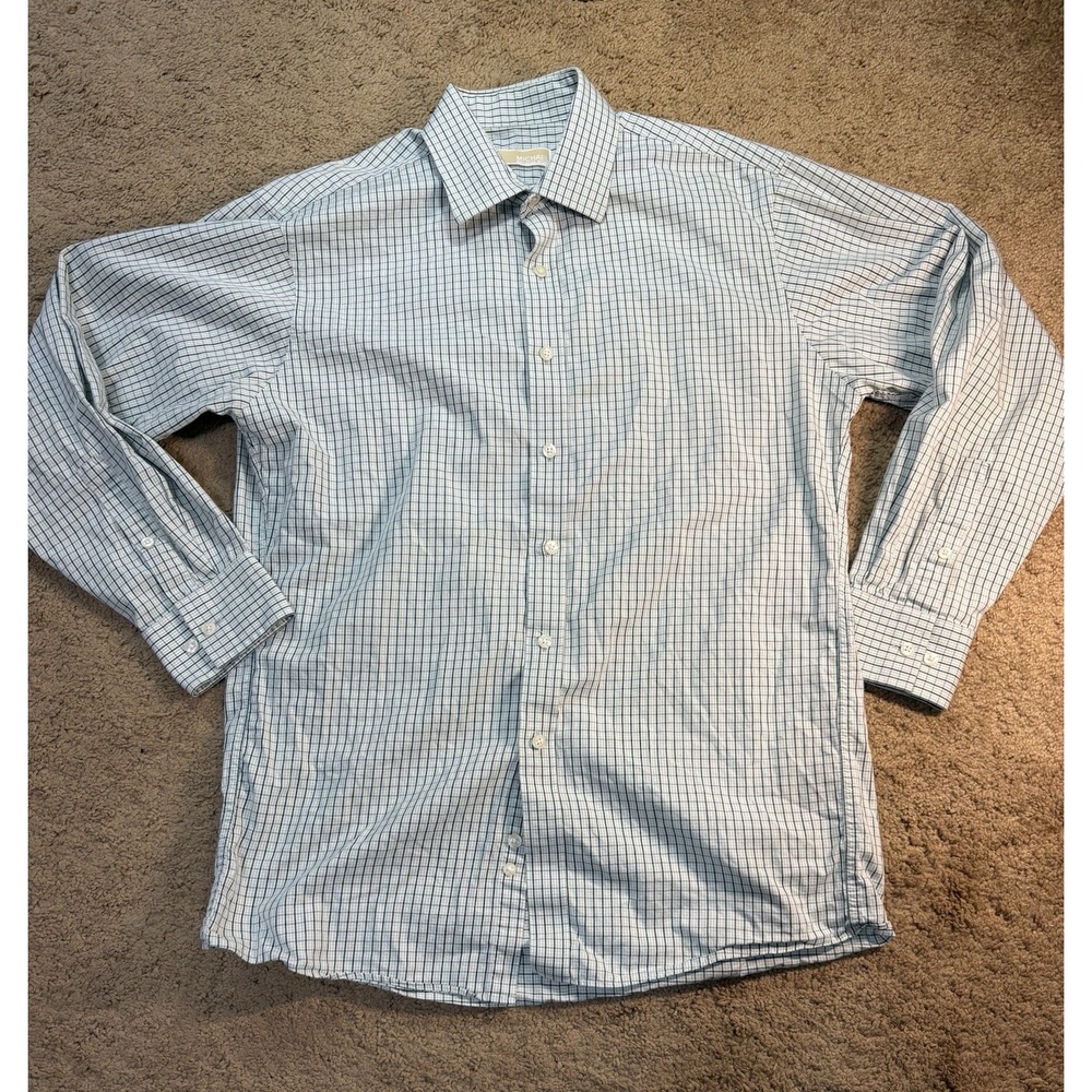 Michael Kors Button Down Long Sleeve Shirt Men 16 32/33 Green Plaid Business